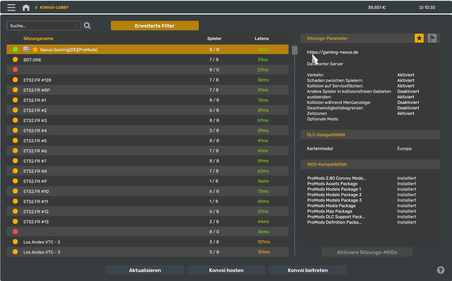 Konvoi-Lobby: Nexus Gaming [DE] [ProMods] auswählen